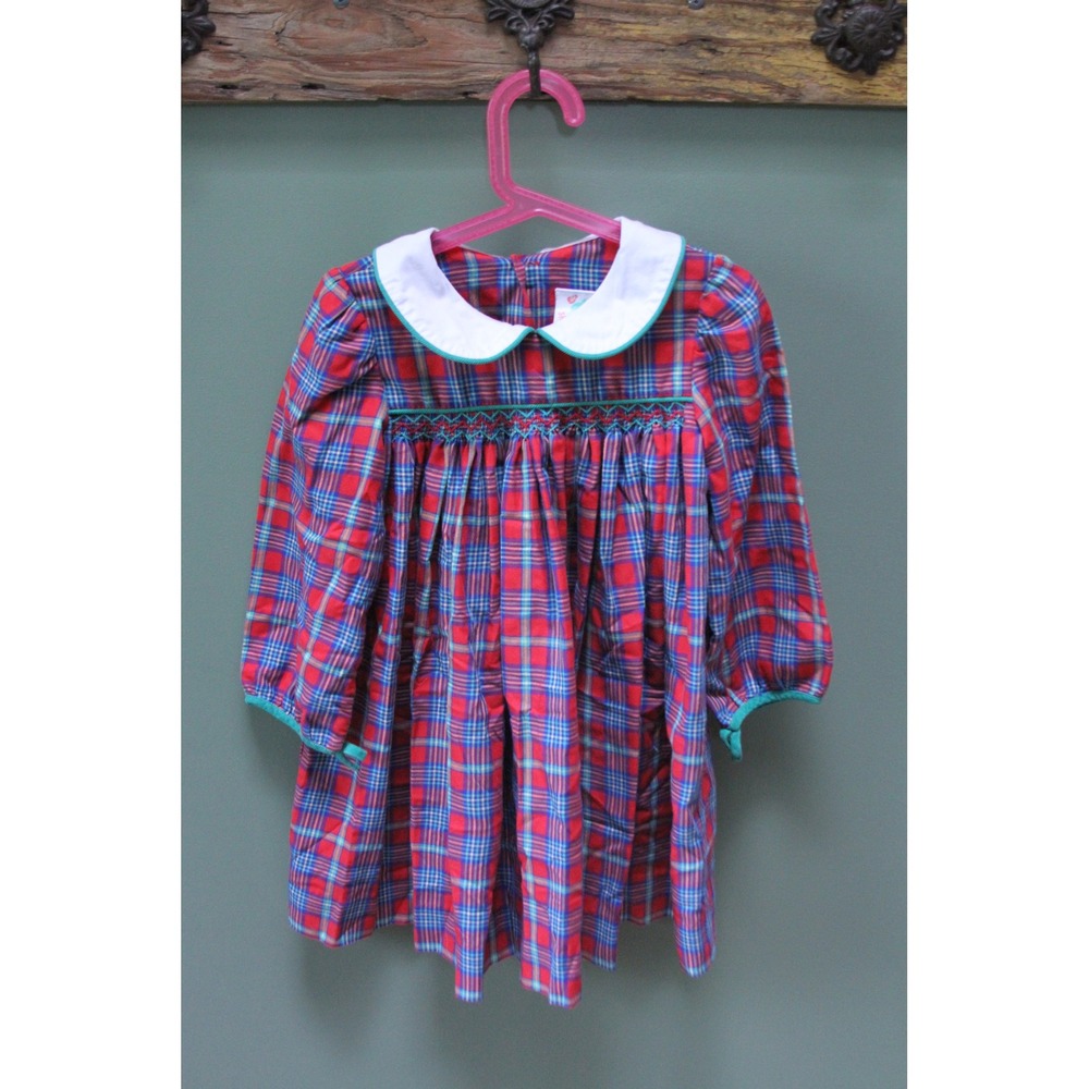 Shrimp‎ & Grits Kids Plaid Dress Long Sleeve Peter Pan Collar Smocked